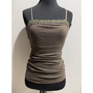 Vintage Express Size S Y2K Lace Velvet Bead Trim Witchy Tank Dark Romantic Vamp